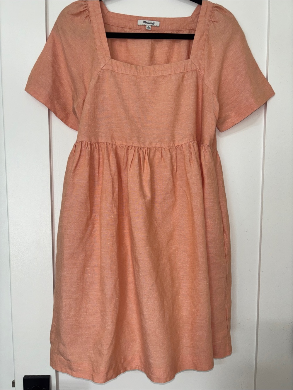 Madewell Peach Short-Sleeve Square-Neck Mini Dress